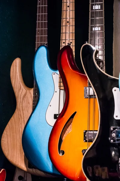 Electric guitars on display in a music shop — Stock Photo, Image