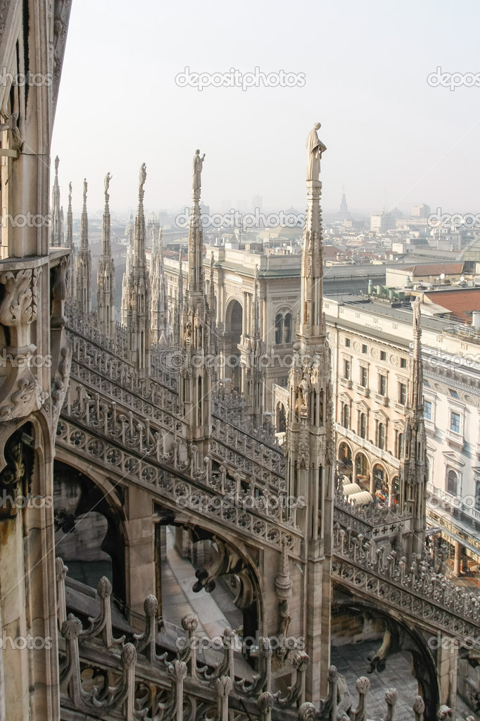 Detail of the skyline of the Duomo in Milan