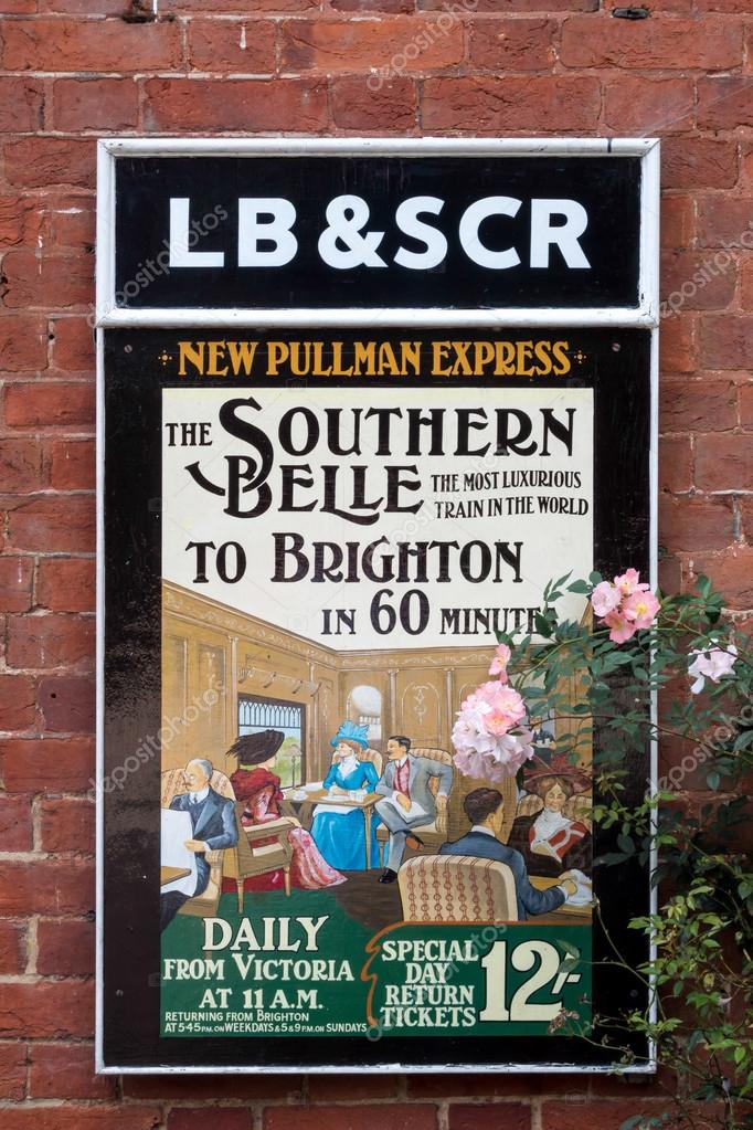 Old railway poster advertising The Southern Belle train at Sheffield Park Station