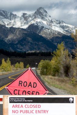  US National Parks closure sign at entrance to the Grand Tetons  clipart