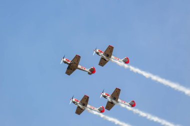 Dört Yakovlev Yak-52 / 50 uçağı sıkı düzende.