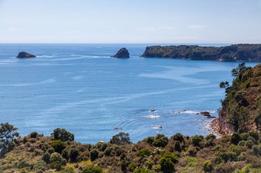 Yeni Zelanda 'da Hahei yakınlarındaki kıyı şeridinin görüntüsü