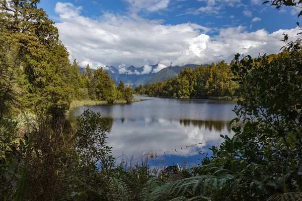 Vista Panorâmica Lago Matheson Nova Zelândia Verão — Fotografia de Stock