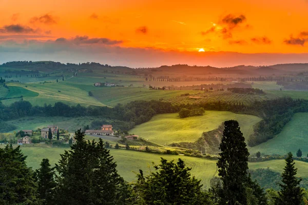 Val Orcia Tuscany Italie Mai Coucher Soleil Val Orcia Toscane — Photo