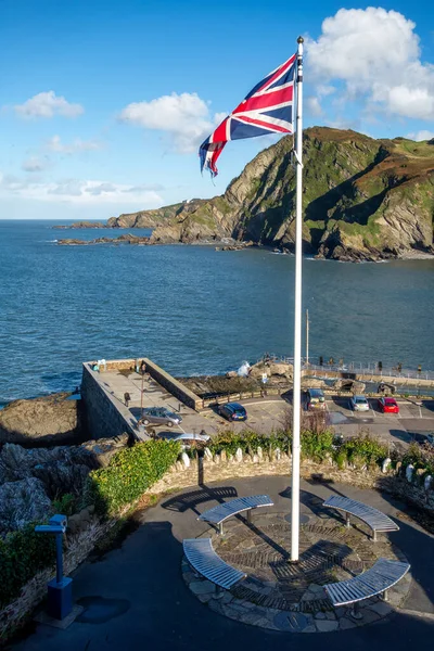 Ilfracombe Devon Reino Unido Outubro Union Jack Flag Entrance Harbour — Fotografia de Stock