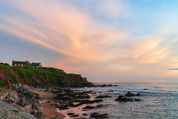 Zachód Słońca Przy Zewnętrznej Nadziei Przy South Milton Sands Devon — Zdjęcie stockowe