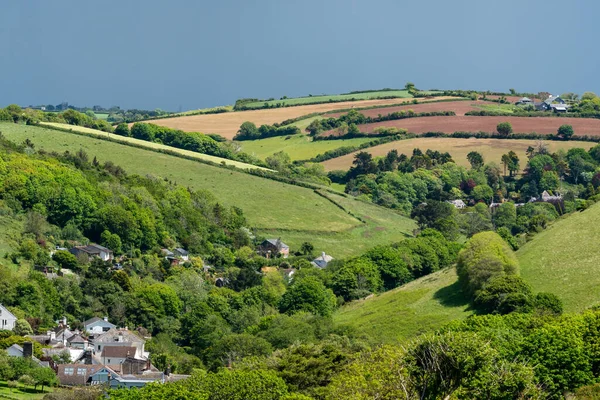 Utsikt Från Sydvästra Kustvägen Nära Thurlestone Mot Buckland Byn Devon — Stockfoto