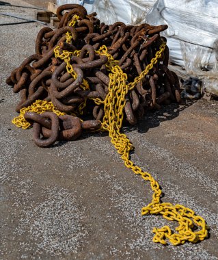 SCARBOROUGH,  NORTH YORKSHIRE, UK - JULY 18: Rusty chain in Scarborough, North Yorkshire on July 18, 2022