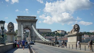 Budapest, Hungary - September 21 : View across the Chain Bridge in Budapest on September 21, 2014. Unidentified people