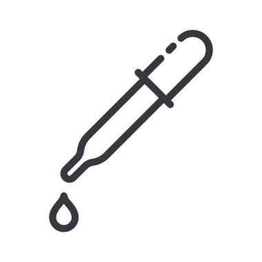 Pipetin siyah doğrusal tıbbi simgesi, solüsyonlu şırınga şeffaf arkaplana düşer. Özet sembolü