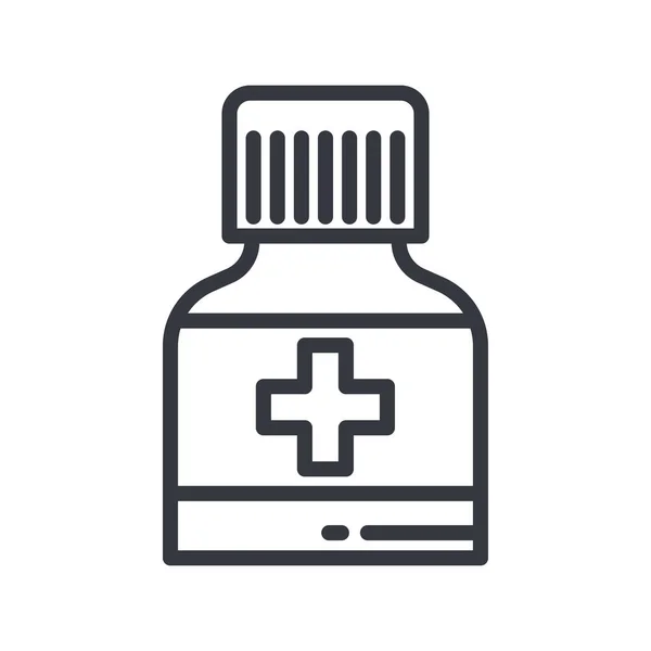 Zwart lineair medisch icoon van pillen, medicijnen, medicijnen, vitaminen geïsoleerd op transparante achtergrond — Stockvector