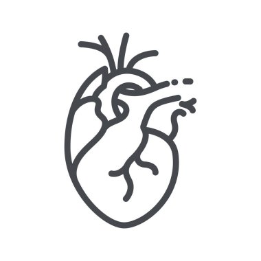 İnsan kalbi organının yan görünüşünün çizgi simgesi. Şeffaf arkaplanda izole edilmiş sağlık sembolü.