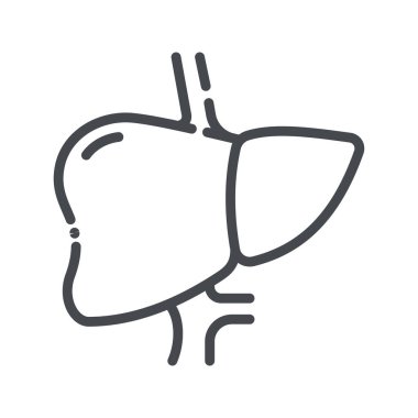 Karaciğer ve organ yan görüntüsünün çizgi simgesi. Şeffaf arkaplanda izole edilmiş sağlık sembolü.