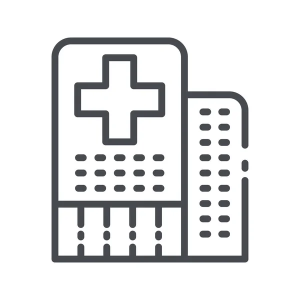 Řádek Ikony Nemocniční Přední Pohled Symbol Zdravotní Péče Izolované Průhledném — Stockový vektor