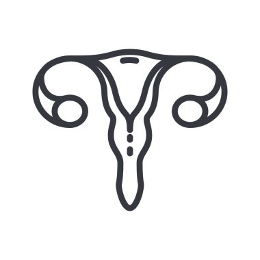 Üreme sistemi ön görünümünün çizgi simgesi. Şeffaf arkaplanda izole edilmiş sağlık sembolü.