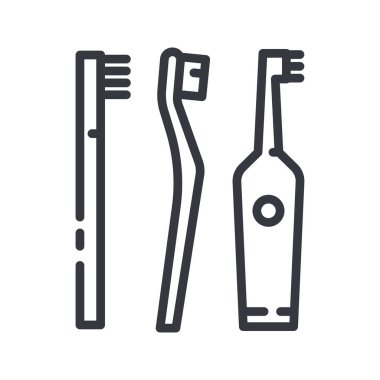 Diş bakımının çizgi ikonu. Diş fırçası sembolü şeffaf arkaplanda izole edildi.