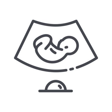 Vektör çocukluğu ve hamilelik çizgisi simgesi şeffaf arkaplanda izole edildi. Embriyonun ultrason taraması.