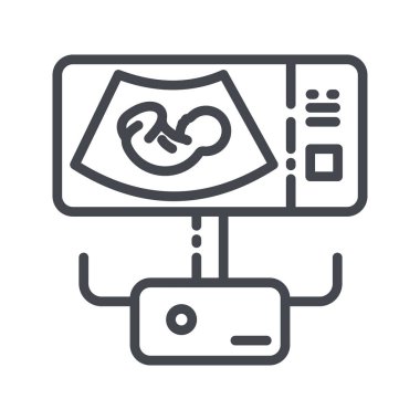 Vektör çocukluğu ve hamilelik çizgisi simgesi şeffaf arkaplanda izole edildi. Embriyonun ultrason taraması.