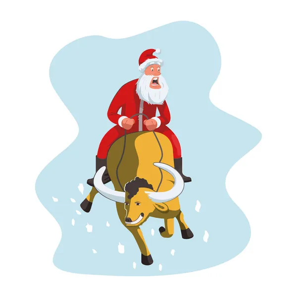 Père Noël Monte Taureau Charismatique Peu Peur Parce Que Noël — Image vectorielle
