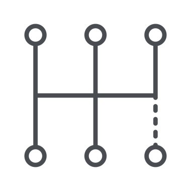 Saydam arkaplan üzerinde izole edilmiş bir vites kutusu ön görünümünün vektör satırı simgesi.