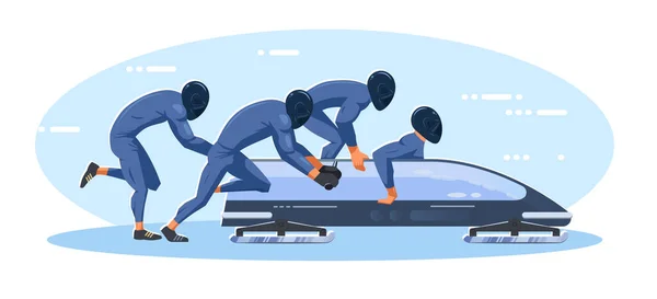 Bobsleigh yarışma vektörü düz tasarım çizimi. Bobsleigh takımı bob 'ın arkasına koşun.