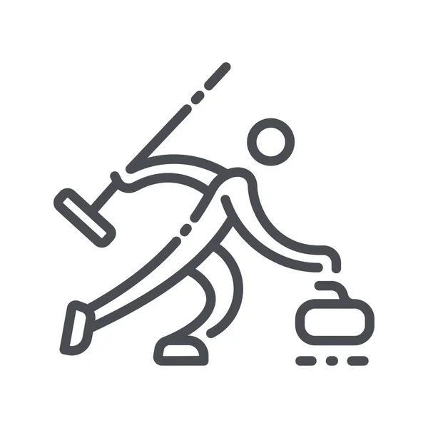 Ikona Vektorové Zimní Sportovní Linie Symbol Curling Soutěže Izolované Průhledném — Stockový vektor