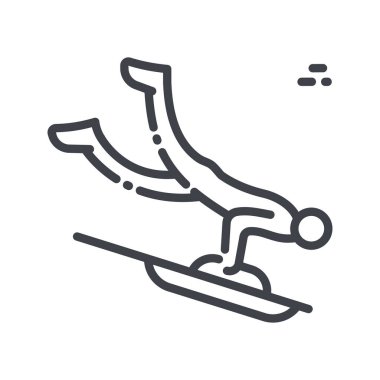 İskelet vektör çizgisi simgesi şeffaf arkaplanda izole edildi. Atletin yan görünümü.