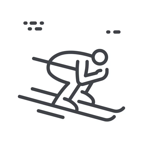 Icône de ligne vectorielle ski cross freestyle isolée sur fond transparent. Skier vue latérale. — Image vectorielle