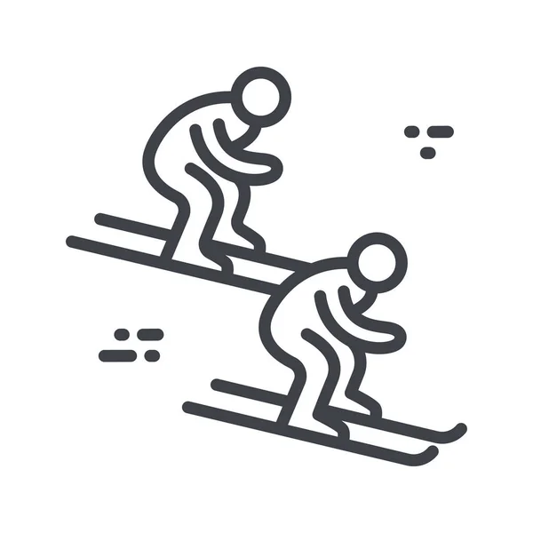 Icône de ligne vectorielle ski cross freestyle isolée sur fond transparent. Skier vue latérale. — Image vectorielle