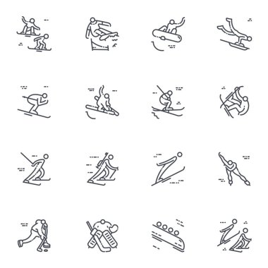 Snowboard, skiing, figure skating, biathlon, and other competition symbols isolated on transparent background. clipart