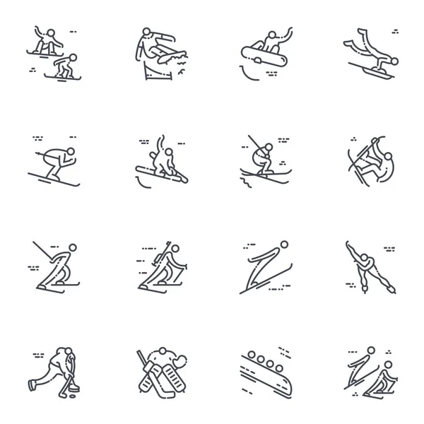 Snowboard, skiing, figure skating, biathlon, and other competition symbols isolated on transparent background. — 图库矢量图片