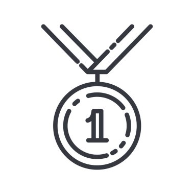 Vector line icon of a golden medal for the first place.