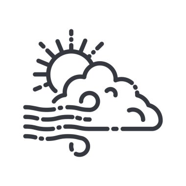 Şeffaf arkaplanda izole edilmiş bir hava tahmininin vektör çizgisi simgesi. Rüzgarlı bulutlu gökyüzü