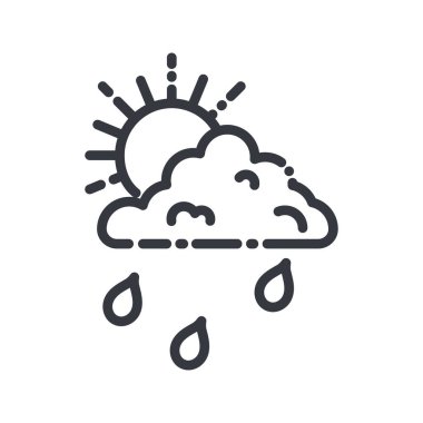 Şeffaf arkaplanda izole edilmiş bir hava tahmininin vektör çizgisi simgesi. Yağmurlu ve güneşli bulutlu gökyüzü