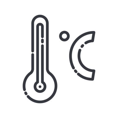 Şeffaf arkaplanda izole edilmiş bir hava tahmininin vektör çizgisi simgesi. Termometre