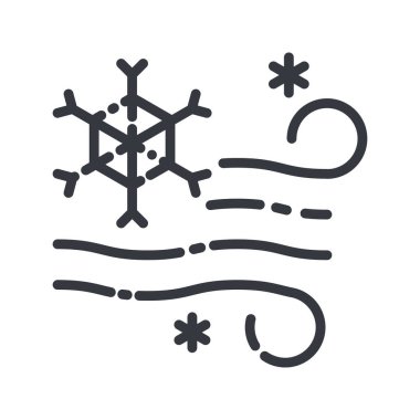 Şeffaf arkaplanda izole edilmiş bir hava tahmininin vektör çizgisi simgesi. Kar taneli rüzgar