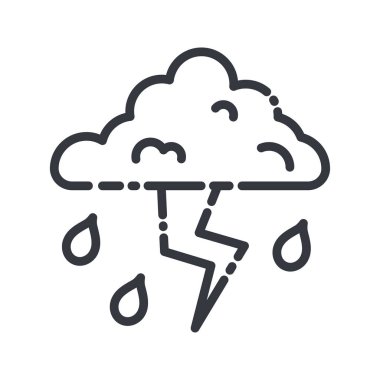 Şeffaf arkaplanda izole edilmiş bir hava tahmininin vektör çizgisi simgesi. Bulutlu gök gürültüsü