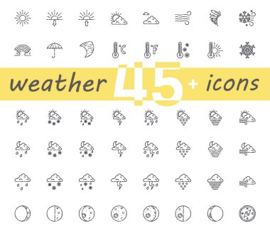 Şeffaf arkaplanda hava tahminleri çizgisi simgeleri izole edildi.