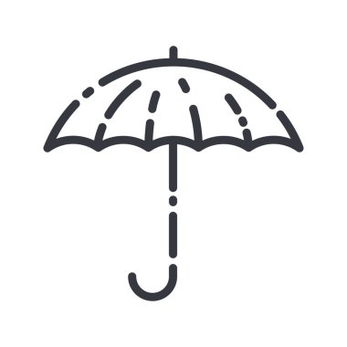 Açık bir şemsiye yan görünümünün vektör satırı simgesi şeffaf arkaplanda izole edildi.