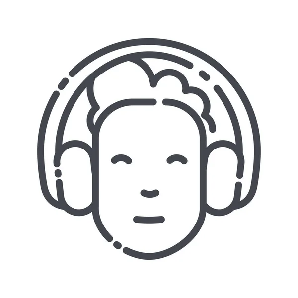 Vector line icon of a headset with man face — Stock Vector