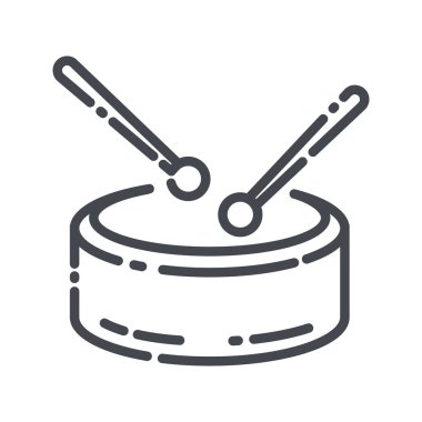 Çubuk vektör çizgisi simgesi olan davul. Müzik perküsyonu enstrüman simgesi