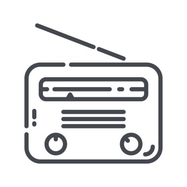 Şeffaf arkaplanda vektör fm radyo istasyonu vektör simgesi izole edildi. Müzik dinlemenin sembolü veya başka bir melodi veya ses ve hatta haber. Antenli Retro alıcısı.