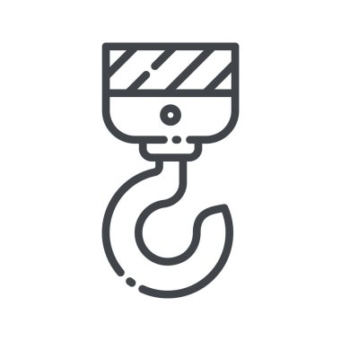 Endüstriyel kanca kenar görüntüsü beyaz şeffaf arkaplanda izole edilmiş. İnşaat endüstrisinin sembolü.