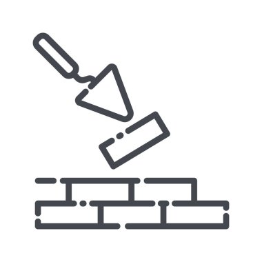 Beyaz şeffaf arka planda izole edilmiş taş duvar ve bıçak çizgisi ikonu. İnşaat, inşaat ve onarım aracı sembolü.