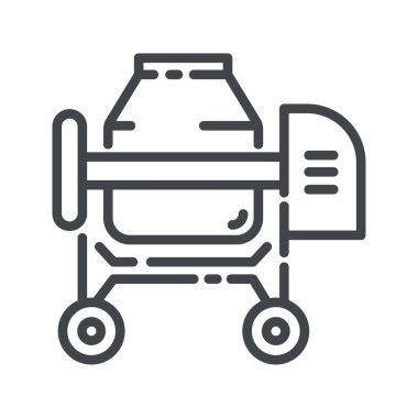 Beton karıştırıcı çizgisi kenar görünümü beyaz şeffaf arkaplanda izole edildi. İnşaat endüstrisinin sembolü.