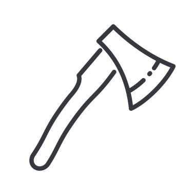 Beyaz şeffaf arkaplanda balta çizgi simgesi izole edildi. İnşa ve onarım aracı Sembolü.