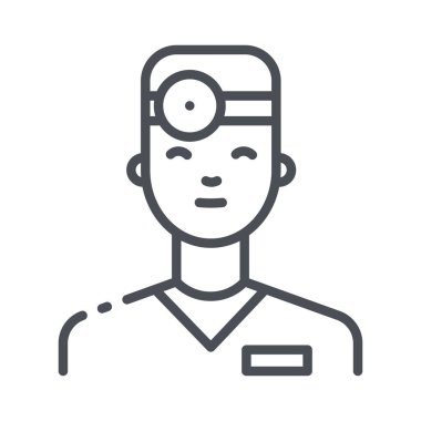 Şeffaf arka planda izole edilmiş bir göz doktorunun siyah doğrusal tıbbi ikonu. Özet simgesi