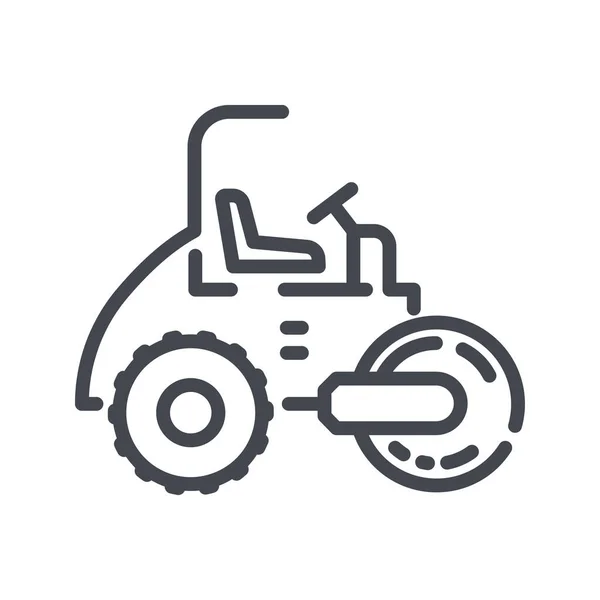 Road Roller Line Icon Isolated White Transparent Background Symbol Construction — Stock Vector