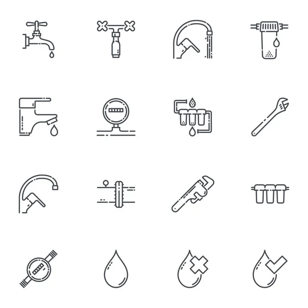 Vector Plumbing Line Icons Isolated Transparent Background Water Symbols Stock Vector