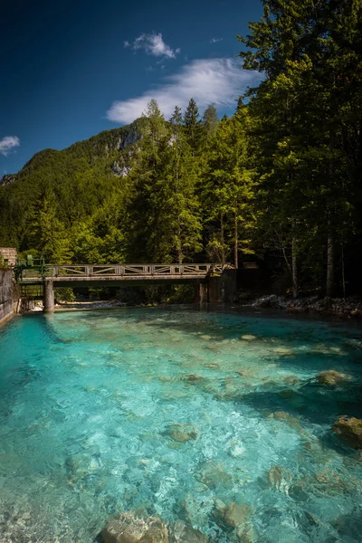 Fluss Triglavska Bistrica Mit Klarem Azurblauem Wasser Slowenien — Stockfoto